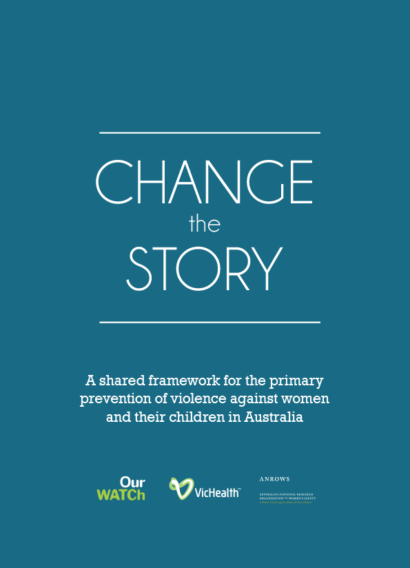 Cover of Change the story publication with white writing on a teal background.