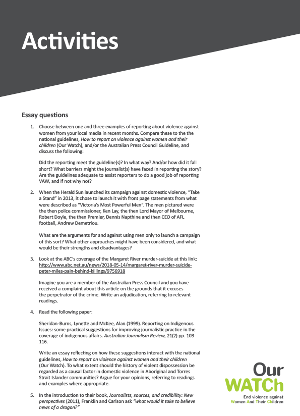 Cover of curriculum material 'Activities' showing dark text on a white background.