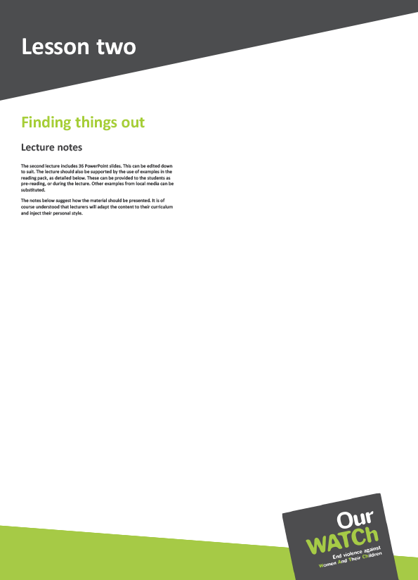 Cover of resource with Our Watch branding in green and grey with the Our Watch logo.