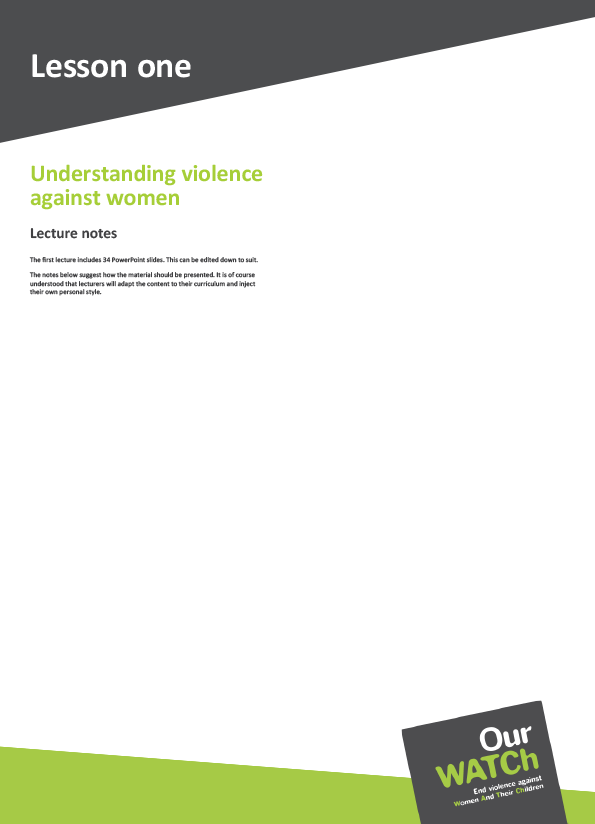 Cover of resource with Our Watch branding in green and grey with the Our Watch logo.